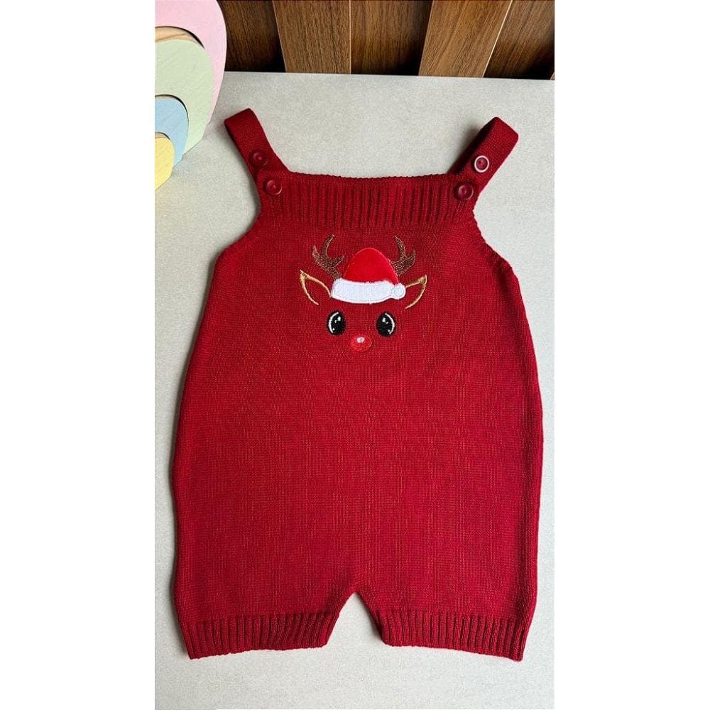 Jardineira Romper Natal Rena Vermelho