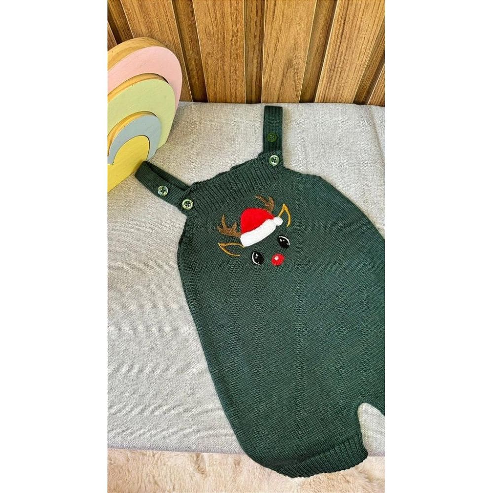 Jardineira Romper Natal Rena Verde