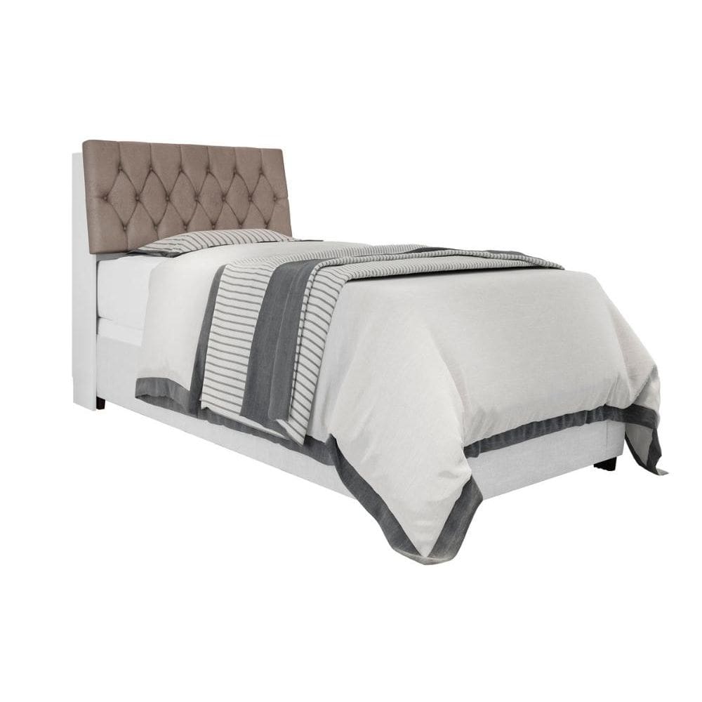 Cabeceira Box Solteiro Isis Branco com Capitonê Bege