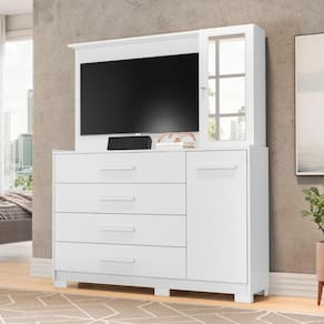 Cômoda Veneza Branco com Espelho e Painel para TVs
