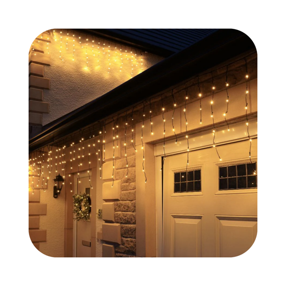 Cascata 400 Led Fixo Prova D`água Bivolt Fio Verde 10m Uso Externo Natal