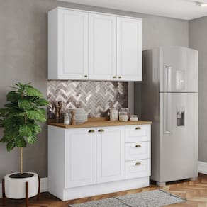 Cozinha Compacta Americana 5 Portas 3 Gavetas 100% Mdf Branco /Natural - Henn