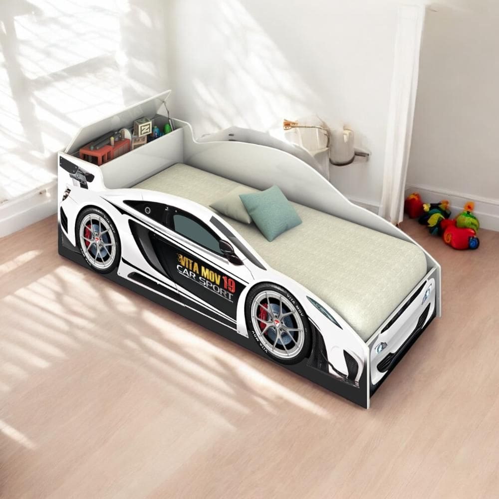 Cama Solteiro Speed com Baú Branca com Colchão