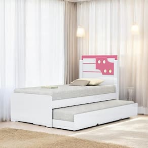 Cama Bibox Solteiro com Aplique Colônia Branca e Rosa