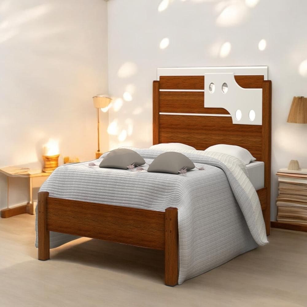 Cama Solteiro Colônia Cinamomo e Off com Colchão