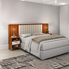Cabeceira Estofada Casal Vancouver Cinamomo e Off White Ripado