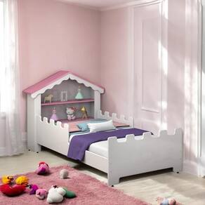 Cama Juvenil Casinha Kyoto Branca e Rosa com Colchão