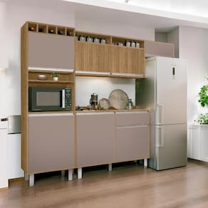 Cozinha Elegante Milano Torre Armário Geladeira Balcão Freijó e Connect