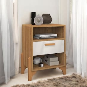 Mesa de Cabeceira Elegante com Gaveta Vancouver Freijó e Off