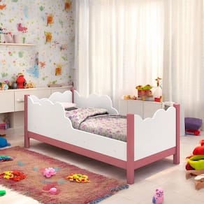 Cama Juvenil em Nuvem Cartagena Branca e Rosa com Colchão