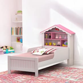 Cama Solteiro Casinha Aquarela Branca e Rosa