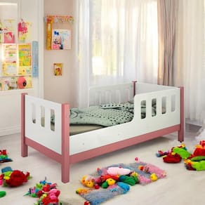 Cama Juvenil com Proteção Essenza Branca e Rosa