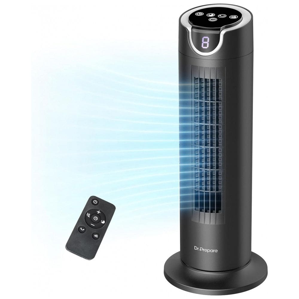 Ventilador de Torre com Controle Remoto, Silencioso, 8 Velocidades e Temporizador, 110V 26W, DR.PREPARE, Preto