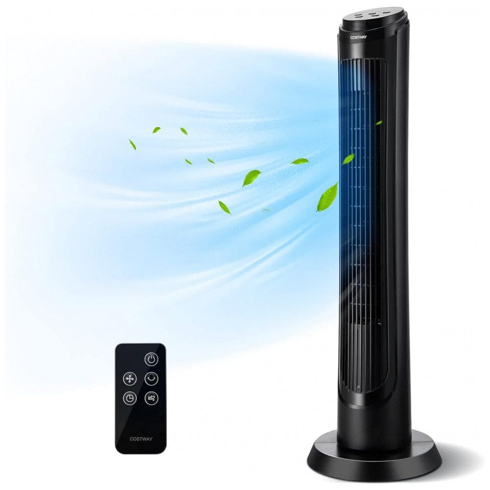 Ventilador de Torre com Controle Remoto, 4 Velocidades e Temporizador 15h,110V 50W, COSTWAY, Preto