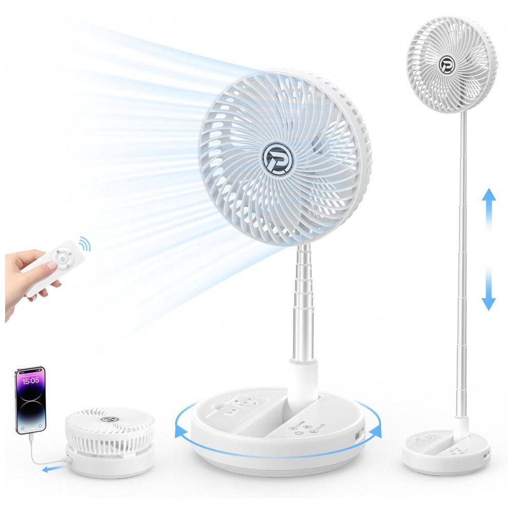 Ventilador Portátil Dobrável para Viagens com 8 Velocidades e Controle Remoto, 5V, Cmyfato F012, Branco