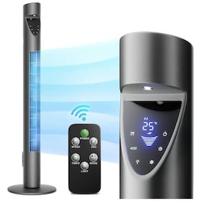Ventilador de Torre com Controle Remoto, 3 Velocidades, Temporizador 12H e Tela LED, 110V, Mollie, Cinza