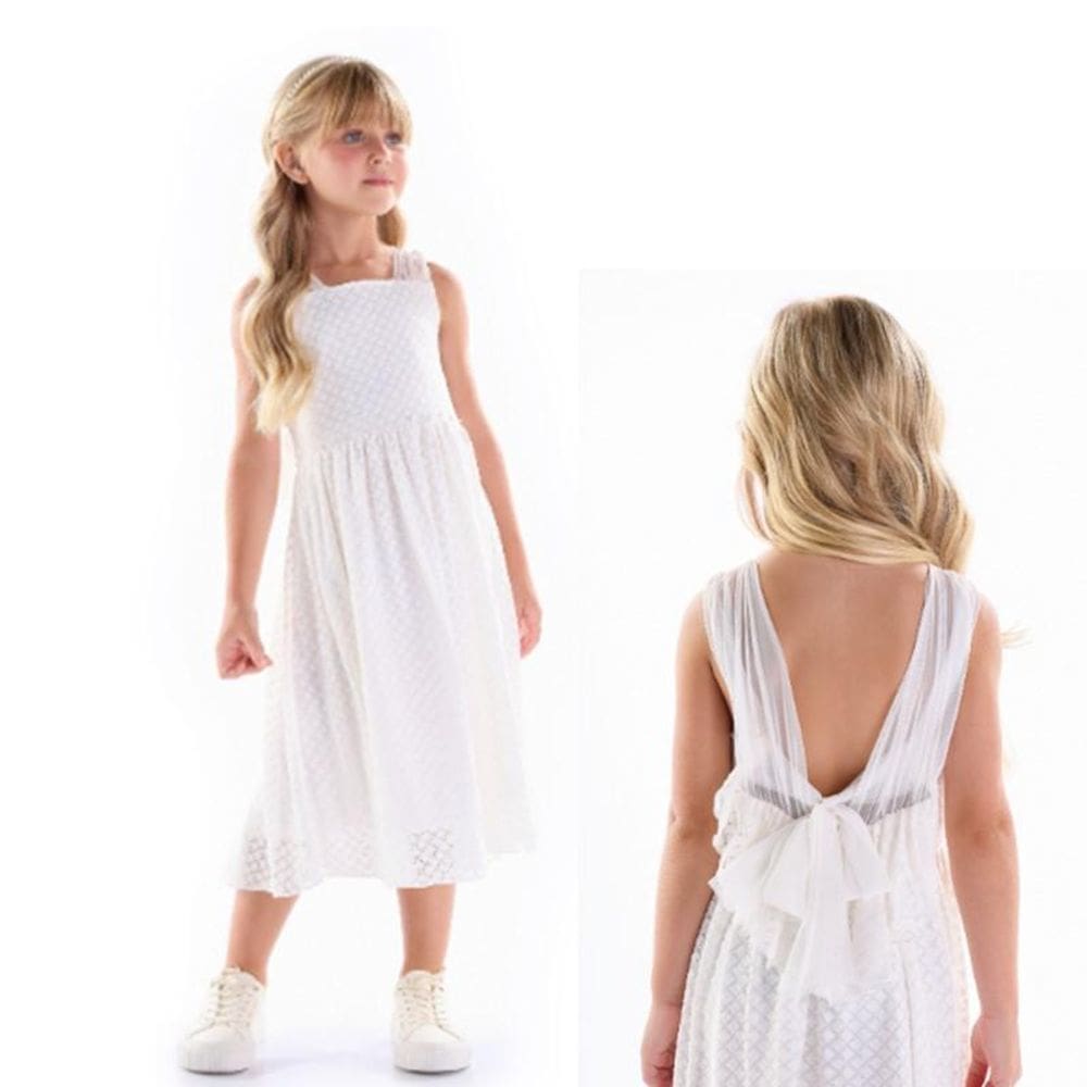 Vestido regata midi trabalhado com decote nas costas Kiki Xodó