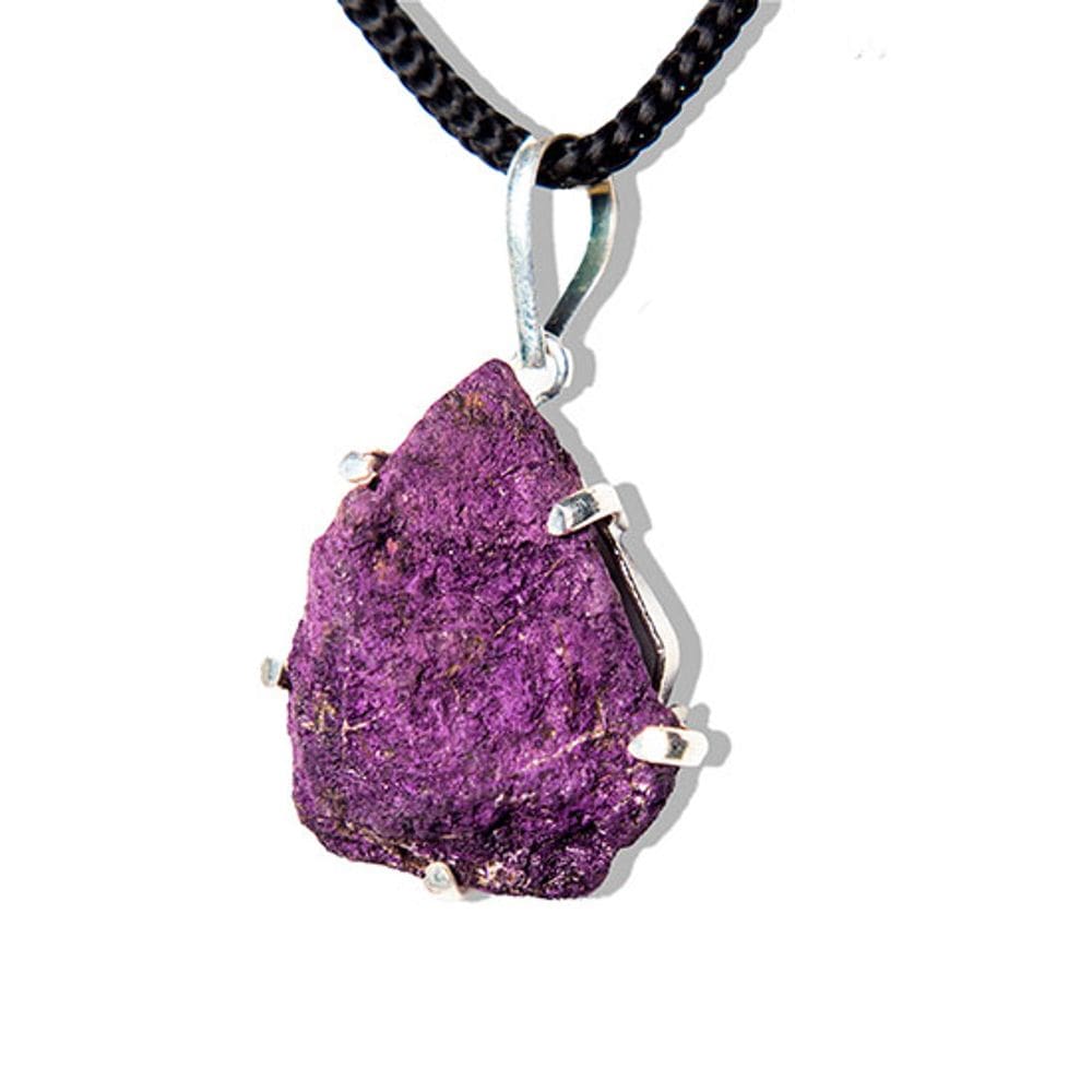 Colar Purpurita Pedra Bruto Montagem Garra Prateado 20mm
