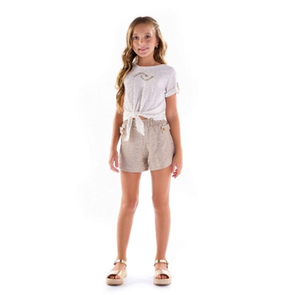 Conjunto blusa trabalhada amarrar shorts Menina Anjo