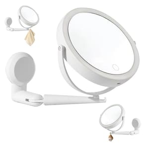 Espelho Giratorio 360 graus Iluminaçao LED 3 Tons 5x Aumento Touch Ajustavel Bateria Recarregavel Gancho Parede Banheiro Maquiagem Penteado Decoraçao