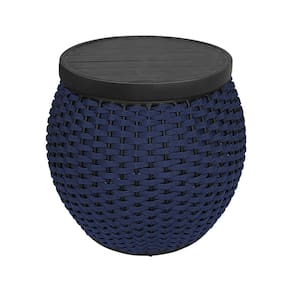 Puff Barril Tampo Aluminio Corda Náutica Azul Marinho