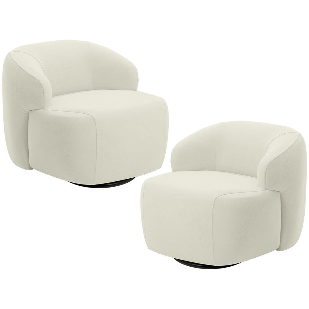 Kit 02 Poltronas Decorativa Orgânica Giratória Para Sala Living Barolo L06 Veludo Bege - Lyam Decor