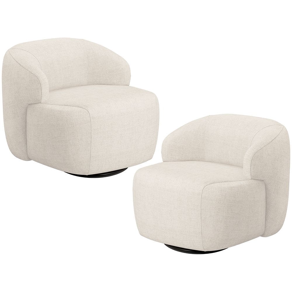 Kit 02 Poltronas Decorativa Orgânica Giratória Para Sala Living Barolo L06 Linho Mescla - Lyam Decor