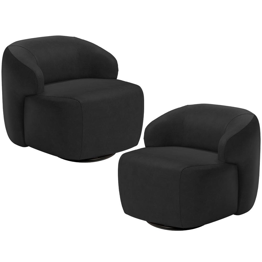 Kit 02 Poltronas Decorativa Orgânica Giratória Para Sala Living Barolo L06 Couro Preto - Lyam Decor