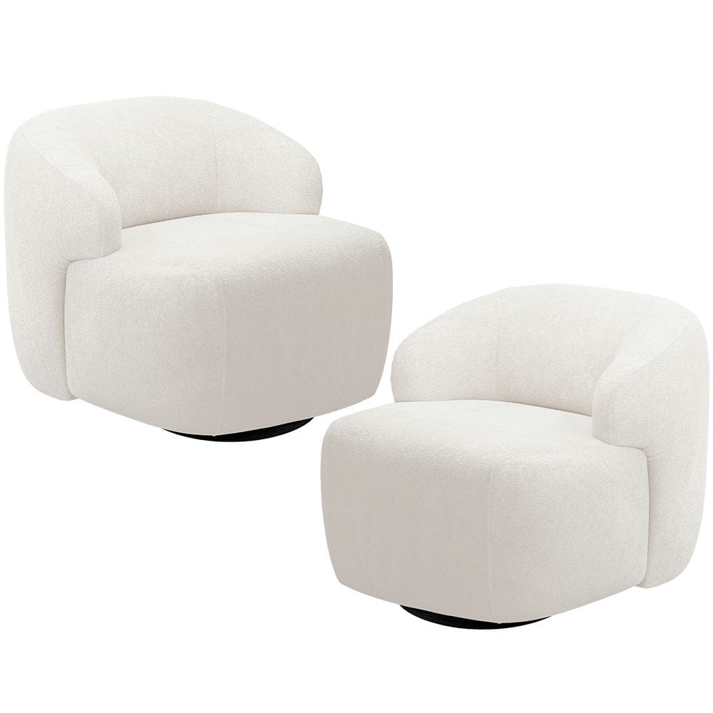 Kit 02 Poltronas Decorativa Orgânica Giratória Para Sala Living Barolo L06 Bouclê Branco - Lyam Decor