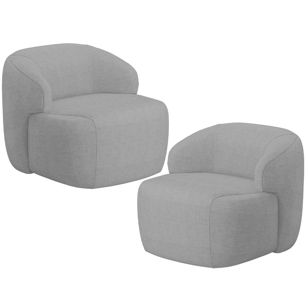 Kit 02 Poltronas Decorativa Fixa Orgânica Para Sala Living Barolo L06 Linho Cinza Escuro - Lyam Decor