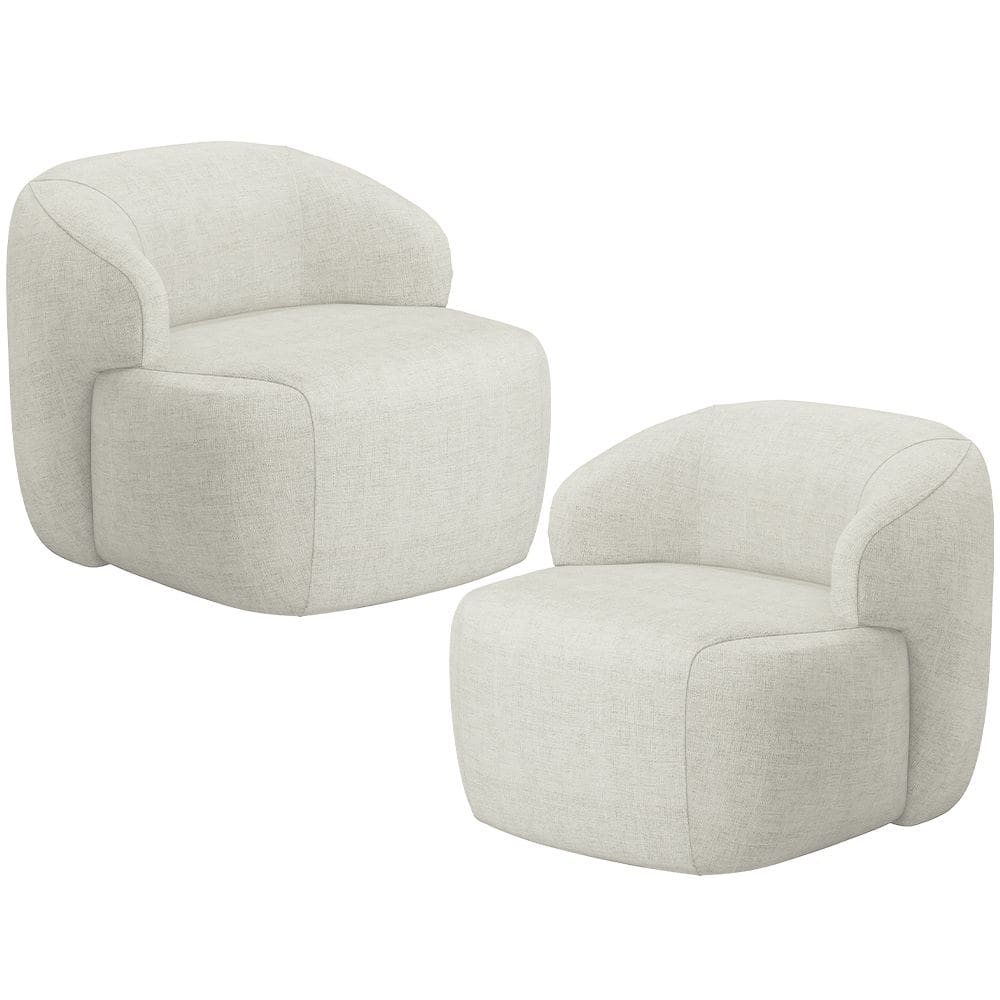 Kit 02 Poltronas Decorativa Fixa Orgânica Para Sala Living Barolo L06 Linho Cru - Lyam Decor