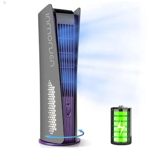 Ventilador de Torre Portátil Recarregável com Bateria de 10000mAh e 3 Velocidades, 5V 10W, SISMEL, Cinza