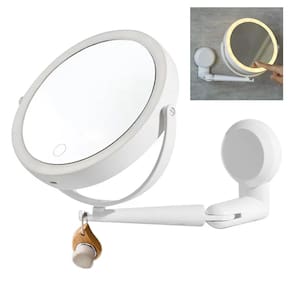 Espelho Giratorio 360 Graus 3 Tons Touch LED 5x Aumento USB Bateria Recarregavel Parede Banheiro Angulo Ajustavel Penteado Maquiagem Iluminaçao