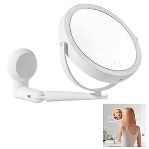 Espelho Giratorio 360 Graus LED 3 Tons Touch 5x Aumento Bateria Recarregavel USB Parede Banheiro Iluminaçao Angulo Ajustavel Maquiagem Penteado