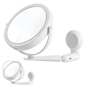 Espelho Giratorio 360 Graus 3 Tons LED 5x Aumento Touch USB Bateria Recarregavel Ajustavel Parede Banheiro Gancho Penteado Maquiagem Moderno
