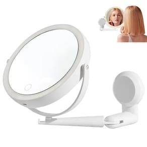Espelho Giratorio 360 Graus LED 3 Tons 5x Aumento Touch USB Bateria Recarregavel Parede Banheiro Maquiagem Penteado Iluminaçao Angulo Ajustavel