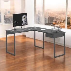 Mesa Home Office Escrivaninha L Shine Preta com Gaveteiro