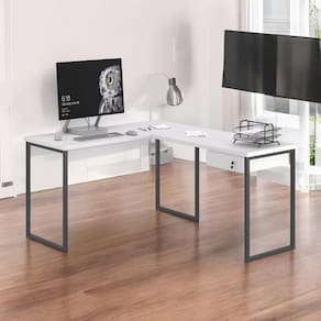 Mesa Home Office Escrivaninha L Shine Branco com Gaveteiro
