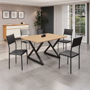 Conjunto Sala de Jantar Mesa 120x90cm Base Império Tampo Mdf Florença Preto