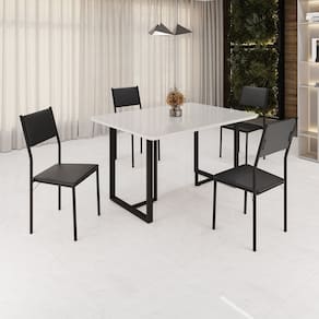 Conjunto Sala de Jantar Mesa 120x90cm Base Lunna Tampo Mdf Laca com Vidro Florença Preto