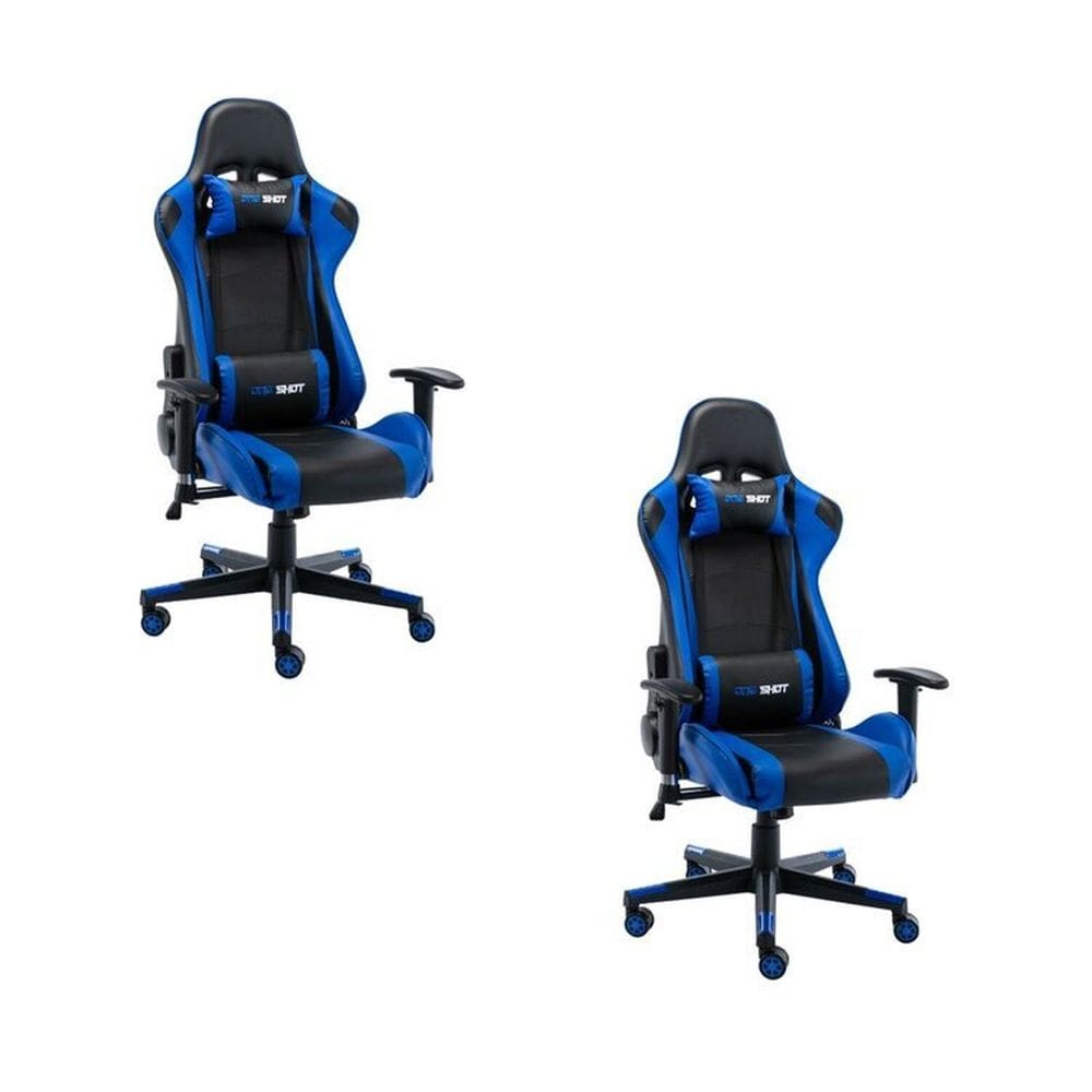 Kit 2 Cadeiras Gamer Giratória em Couro One Shot Preto/Azul