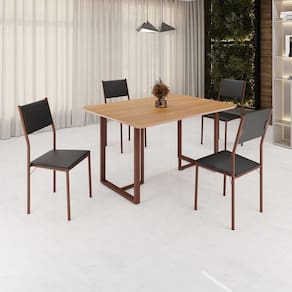 Conjunto Sala de Jantar Mesa 120x90cm Base Lunna Tampo Mdf Florença Preto/Marrom