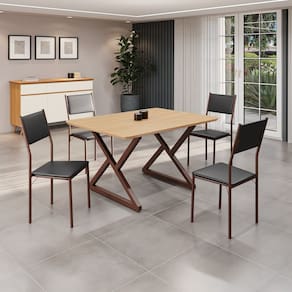 Conjunto Sala de Jantar Mesa 120x90cm Base Império Tampo Mdf Florença Preto/Marrom