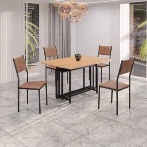 Conjunto Sala de Jantar Mesa 120cm X 90cm Base Pérola Tampo Mdf Florença marrom / preto