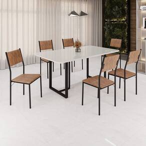 Conjunto Sala de Jantar Mesa 160x90cm Base Lunna Tampo Mdf Laca com Vidro Florença Marrom/Preto