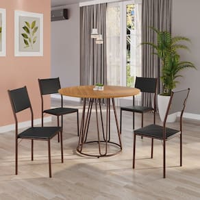 Conjunto Sala de Jantar Mesa Redonda 100cm Base Omega Tampo Mdf Florença Preto / Marrom