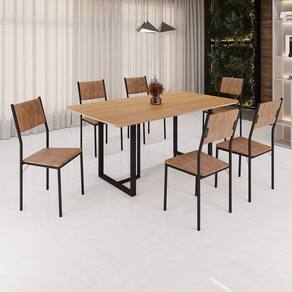 Conjunto Sala de Jantar Mesa 160x90cm Base Lunna Tampo Mdf Florença Marrom/Preto
