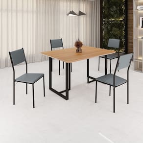 Conjunto Sala de Jantar Mesa 120x90cm Base Lunna Tampo Mdf Florença Grafite/Preto