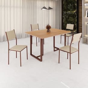 Conjunto Sala de Jantar Mesa 120x90cm Base Lunna Tampo Mdf Florença Creme/Marrom