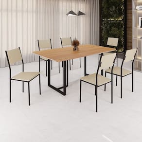 Conjunto Sala de Jantar Mesa 160x90cm Base Lunna Tampo Mdf Florença Creme/Preto